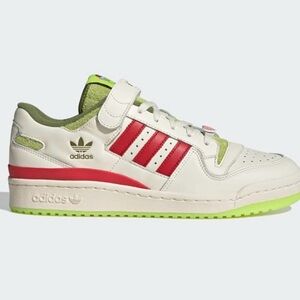 Adidas The Grinch Forum Low 
White and Red Sneakers with Green Accents